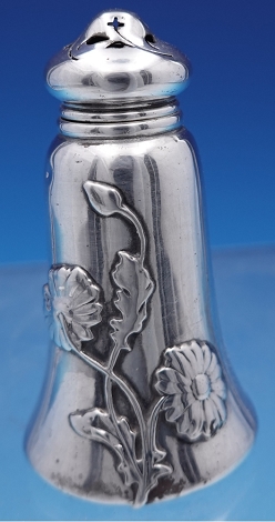 Pepper Shaker #A3138 applied silver daisies and leaves 2 5/8